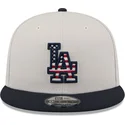 casquette-plate-beige-et-bleue-marine-snapback-9fifty-4th-of-july-los-angeles-dodgers-mlb-new-era