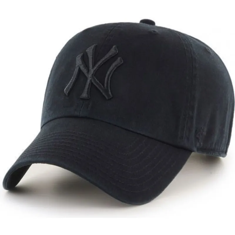 casquette-courbee-noire-fonce-avec-logo-noir-new-york-yankees-mlb-clean-up-47-brand