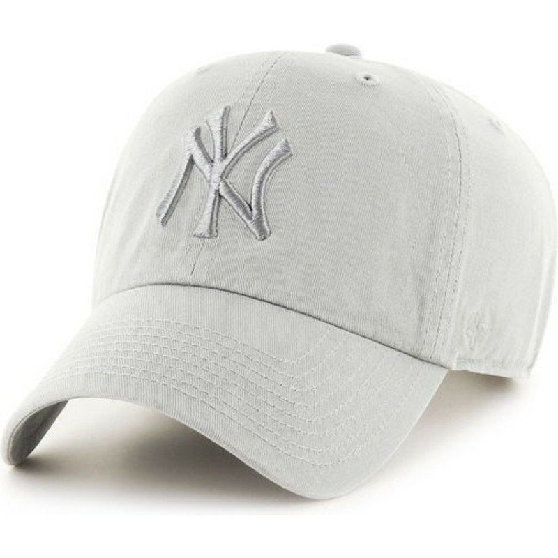 47-brand-curved-brim-light-grey-grey-logonew-york-yankees-mlb-clean-up-white-cap