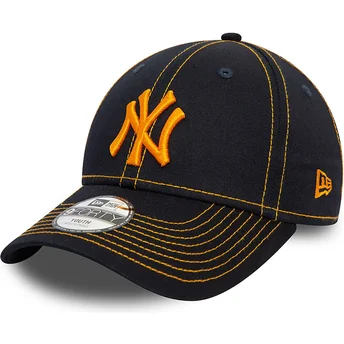 Justerbar marinblå kurvad keps med orange logotyp för pojke 9FORTY Stitch från New York Yankees MLB av New Era