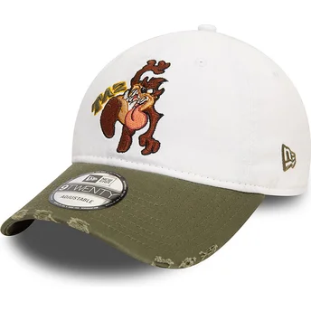 Justerbar vit och grön böjd keps 9TWENTY Washed från Looney Tunes Tasmanian Devil av New Era