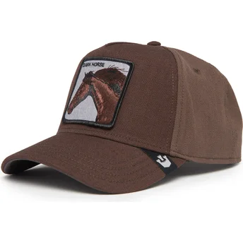 Brun snapback kurvad keps med häst Dark Horse Field 100 hela säsongens ull från Goorin Bros Farm.