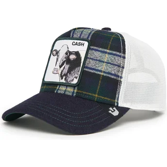 Trucker-kasket marineblå og hvid ko Cash Moon Cow UK Plaid The Farm fra Goorin Bros.