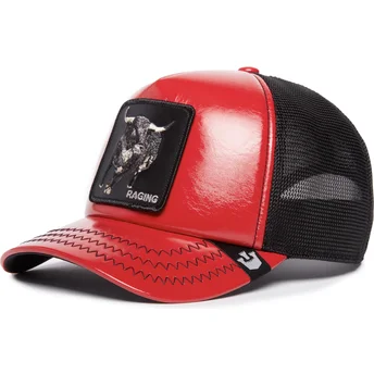 gorra-trucker-roja-y-negra-toro-raging-pamplona-puff-patent-the-farm-de-goorin-bros