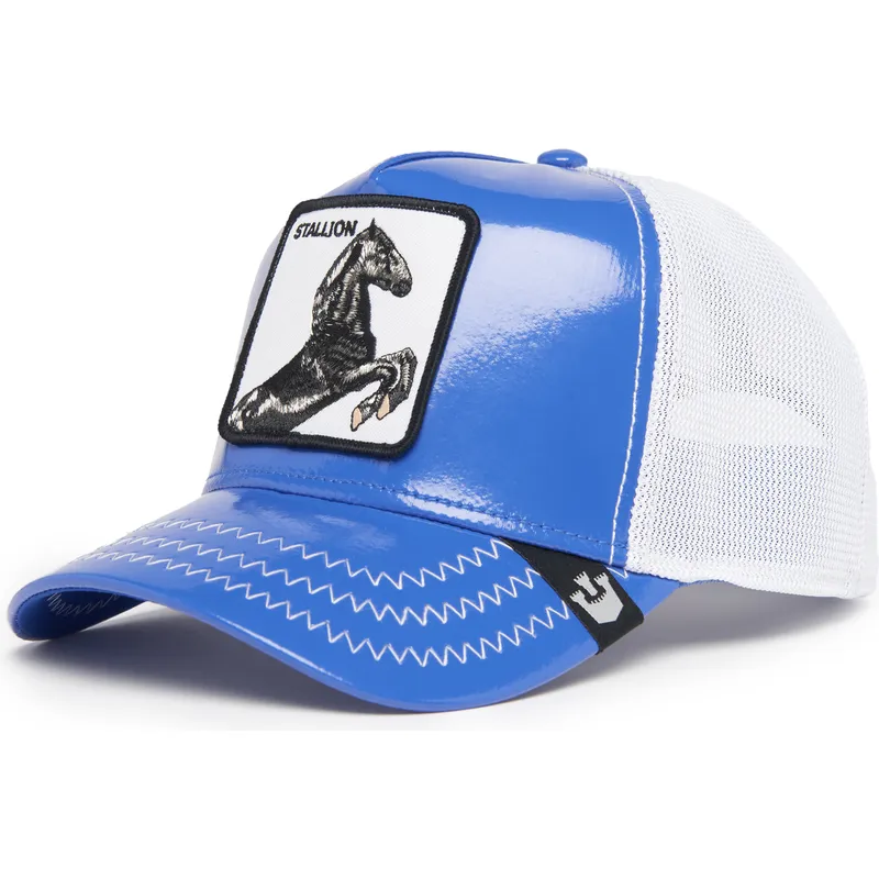 petten-gebogen-blauw-snapback-stallion-horsepower-puff-patent-the-farm-van-goorin-bros