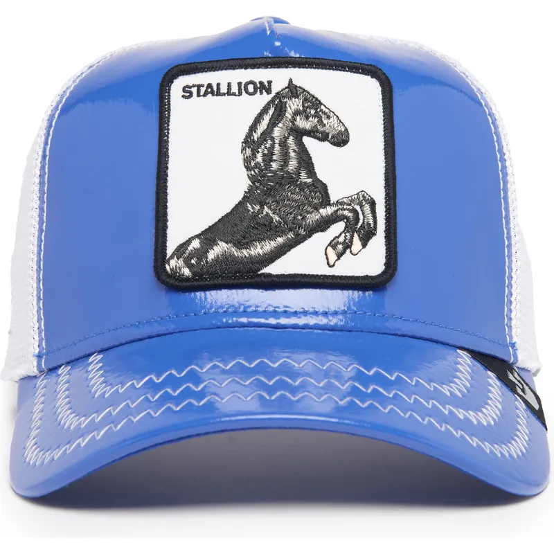 trucker-cap-blau-und-weiss-pferd-stallion-horsepower-puff-patent-the-farm-von-goorin-bros