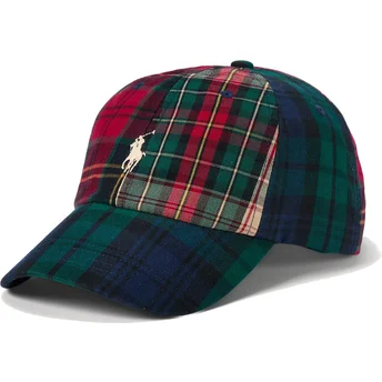 Justerbar flerfärgad kurvad keps med vit Classic Sport Plaid-logo från Polo Ralph Lauren