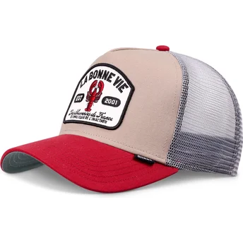 Gorra trucker beige, gris y roja La Bonne Vie HFT de Djinns