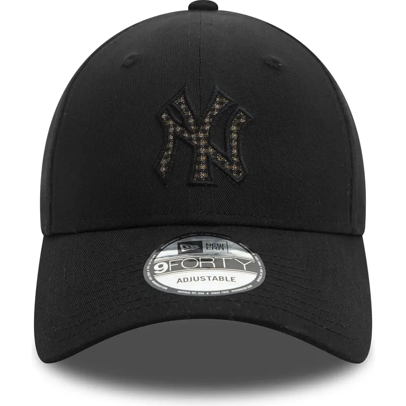 schwarze-verstellbare-curved-cap-9forty-check-infill-der-new-york-yankees-mlb-von-new-era