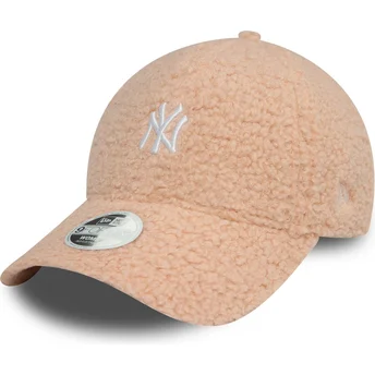 New Era New York Yankees MLB 9FORTY Borg justerbar rosa kurvkeps för dam