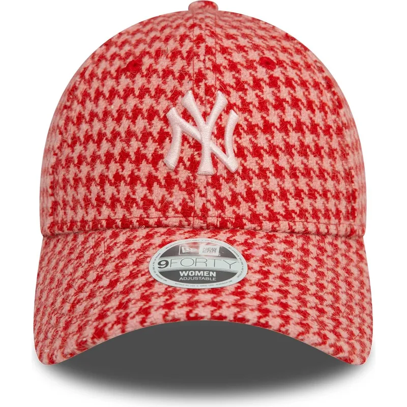 cappellino-curvo-rosa-regolabile-da-donna-9forty-houndstooth-dei-new-york-yankees-mlb-di-new-era