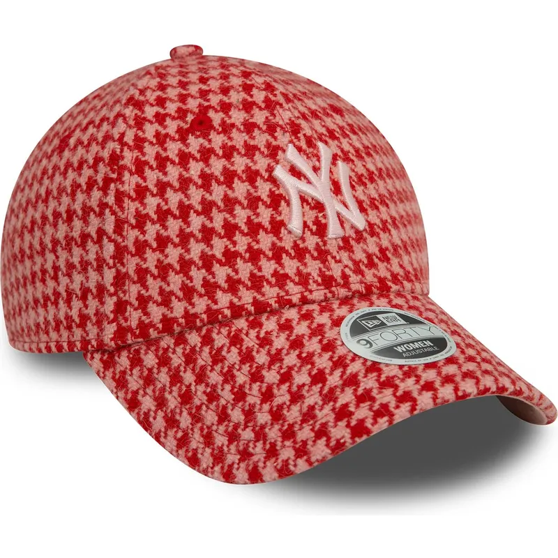 cappellino-curvo-rosa-regolabile-da-donna-9forty-houndstooth-dei-new-york-yankees-mlb-di-new-era