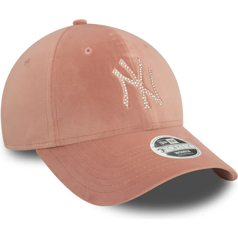 Casquette New Era 9Forty Velours Diamantée NY Yankees Beige - Officielle, Ajustement Universel