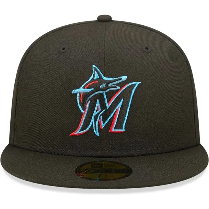 petten-plat-zwart-fitted-59fifty-ac-perf-van-miami-marlins-mlb-van-new-era