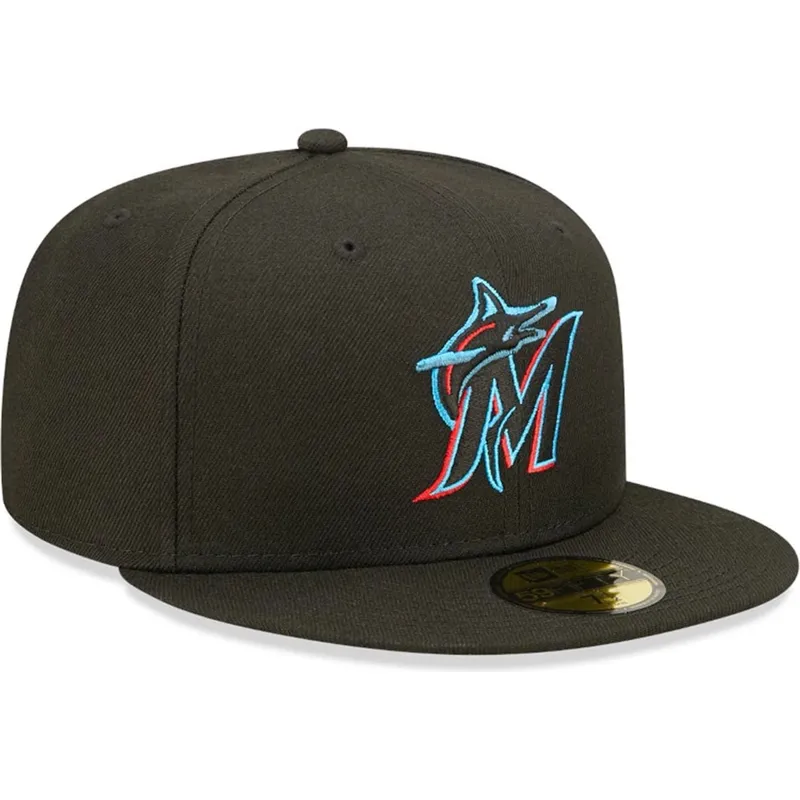 petten-plat-zwart-fitted-59fifty-ac-perf-van-miami-marlins-mlb-van-new-era