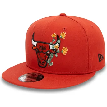 Gorra plana naranja snapback 9FIFTY Seasonal Flower de Chicago Bulls NBA de New Era