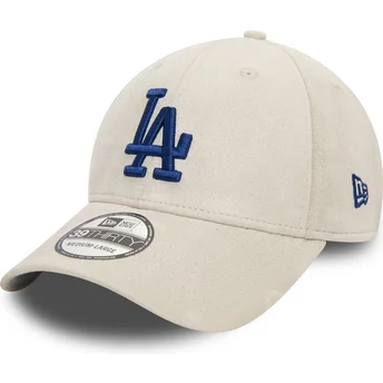 Gorra curva beige ajustada con logo azul 39THIRTY Faux Suede de Los Angeles Dodgers MLB de New Era