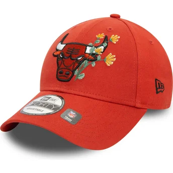 Gorra curva naranja ajustable 9FORTY Flower Icon de Chicago Bulls NBA de New Era