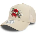 gorra-trucker-beige-para-mujer-9forty-e-frame-flower-bird-de-new-era