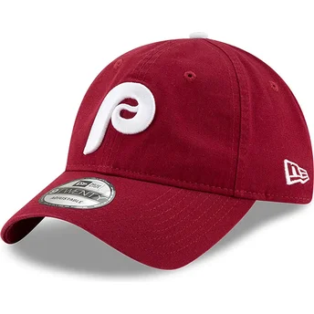 Philadelphia Phillies MLB New Era 9TWENTY Core Classic justerbar mørkerød buet kasket