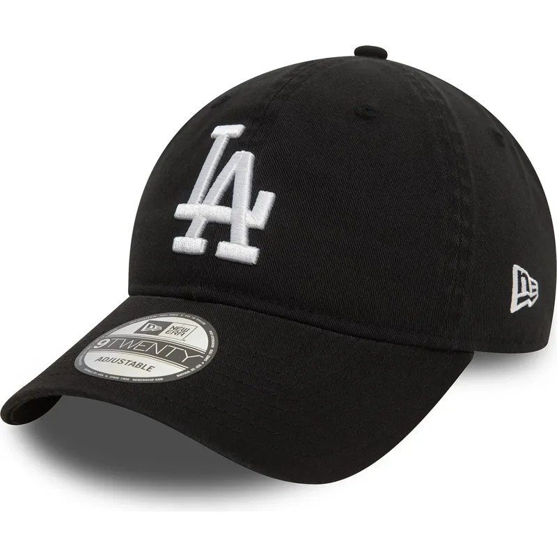 schwarze-verstellbare-gebogene-kappe-9twenty-washed-der-los-angeles-dodgers-mlb-von-new-era