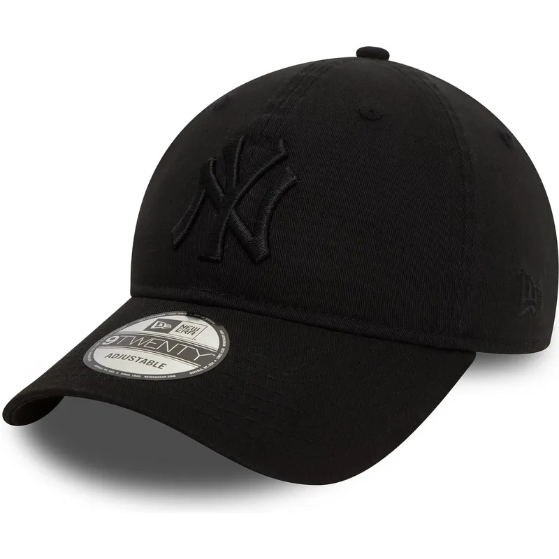 sort-justerbar-curved-kasket-med-sort-logo-9twenty-washed-fra-new-york-yankees-mlb-fra-new-era