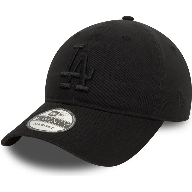 schwarze-verstellbare-curved-cap-mit-schwarzem-logo-9twenty-washed-der-los-angeles-dodgers-mlb-von-new-era