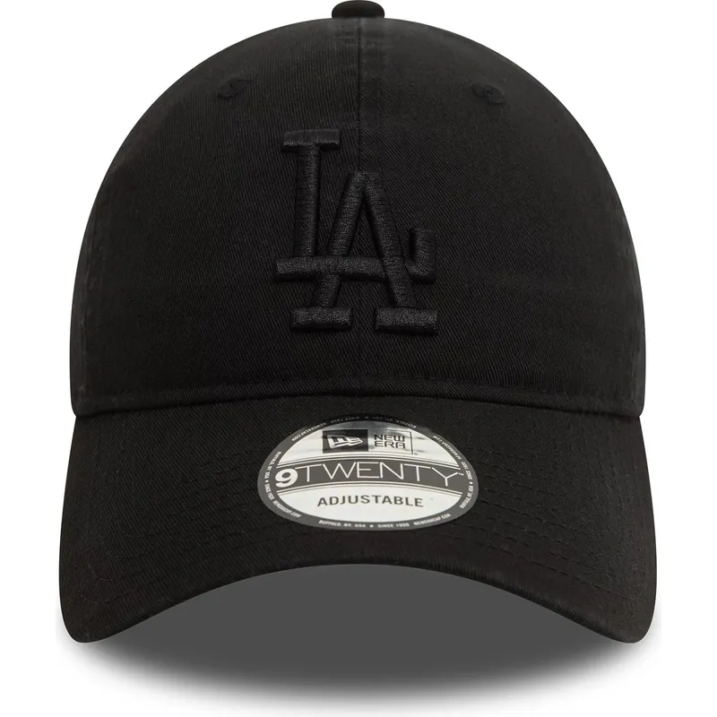 svart-bojd-justerbar-keps-med-svart-logotyp-9twenty-washed-fran-los-angeles-dodgers-mlb-av-new-era