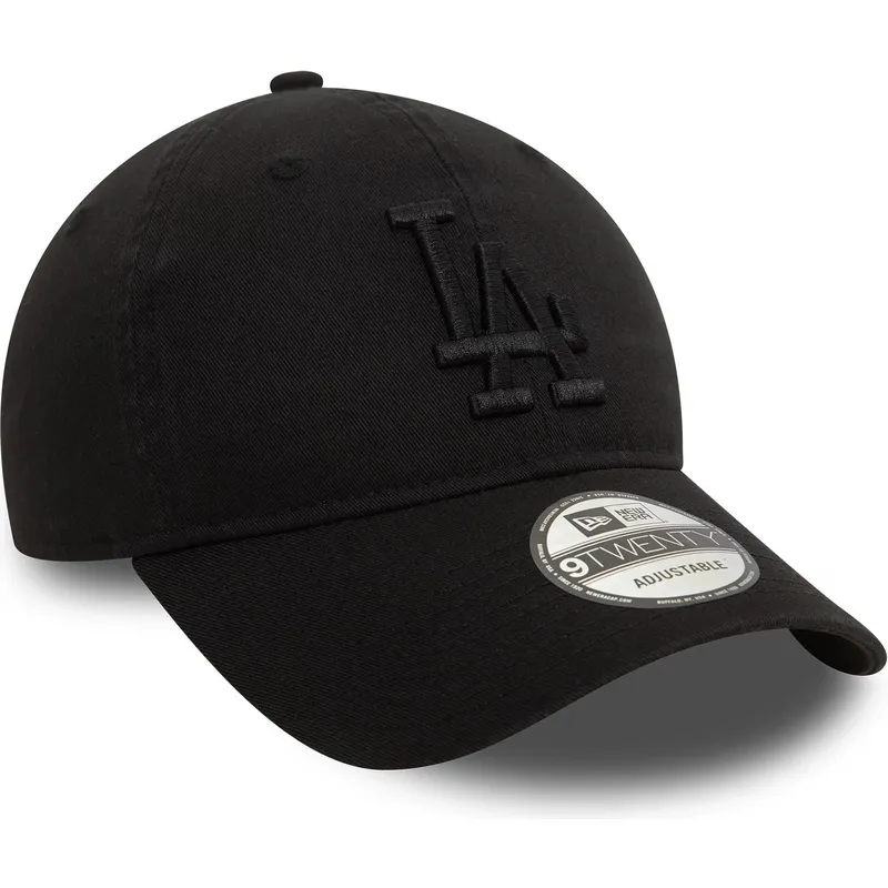 schwarze-verstellbare-curved-cap-mit-schwarzem-logo-9twenty-washed-der-los-angeles-dodgers-mlb-von-new-era