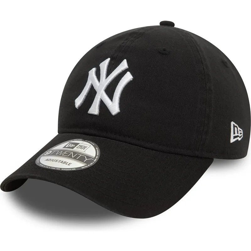 schwarze-verstellbare-gebogene-kappe-9twenty-washed-der-new-york-yankees-mlb-von-new-era