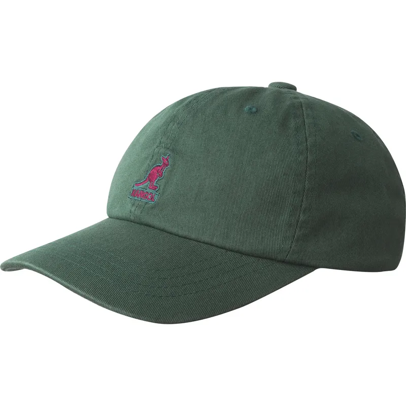 gron-justerbar-buet-kasket-med-rodt-logo-washed-baseball-algae-fra-kangol