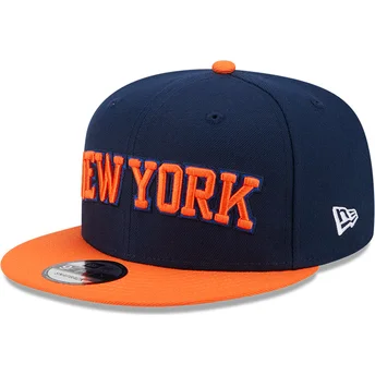New Era New York Knicks NBA 9FIFTY Statement navyblå og orange snapback flad kasket