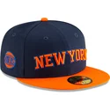 marineblaue-und-orangefarbene-anliegende-flat-cap-59fifty-statement-der-new-york-knicks-nba-von-new-era