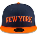 gorra-plana-azul-marino-y-naranja-ajustada-59fifty-statement-de-new-york-knicks-nba-de-new-era