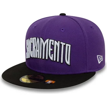 Petten plat paars aangepast 59FIFTY Classic van Sacramento Kings NBA van New Era