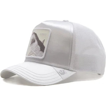 Gorra trucker blanca tiburón Great A Bigger Boat The Farm Total Whiteout de Goorin Bros.