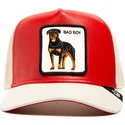 trucker-kasket-rod-og-hvid-hund-rottweiler-bad-shleather-boy-the-farm-fra-goorin-bros