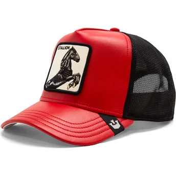 Casquette trucker rouge et noire cheval Shleather...