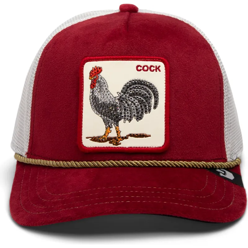 goorin-bros-rod-og-hvid-trucker-kasket-med-hane-cock-garnet-rooster-the-farm-jewel-tones