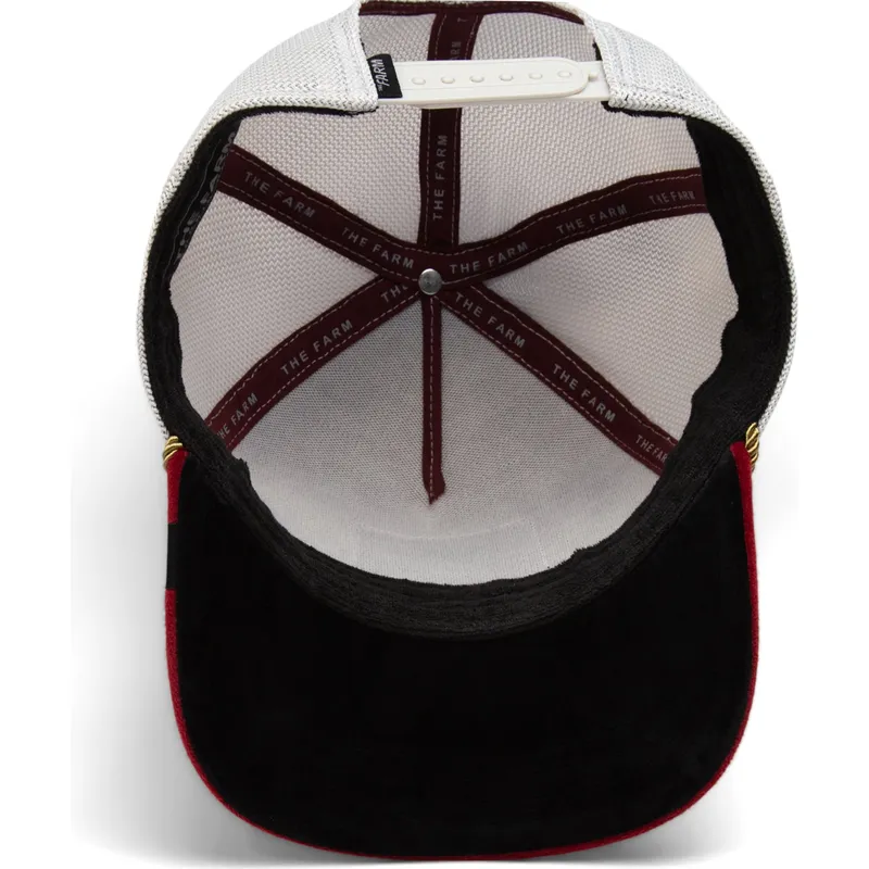 trucker-kasket-rod-og-hvid-hane-cock-garnet-rooster-the-farm-jewel-tones-fra-goorin-bros