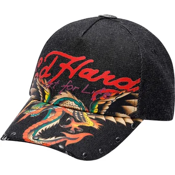 Gorra curva negra ajustable Art For Life Acid Wash de Ed Hardy