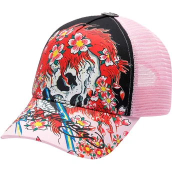 Ed Hardy Beautiful Ghost Black and Pink Trucker Hat