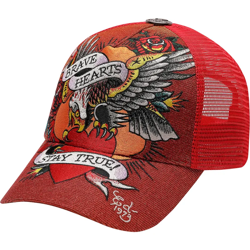 petten-gebogen-rood-snapback-brave-hearts-van-ed-hardy