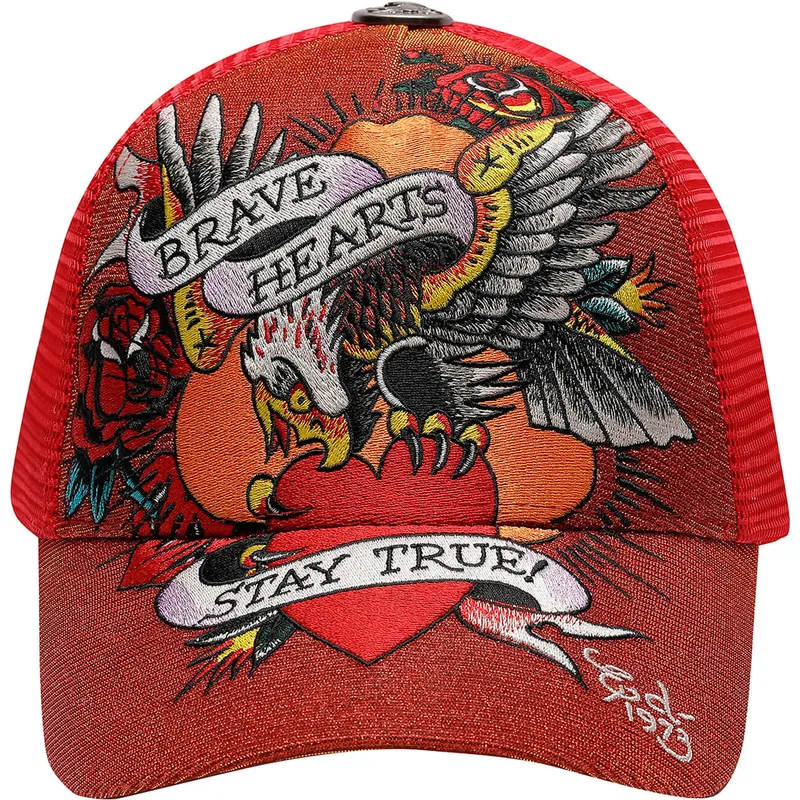 petten-gebogen-rood-snapback-brave-hearts-van-ed-hardy
