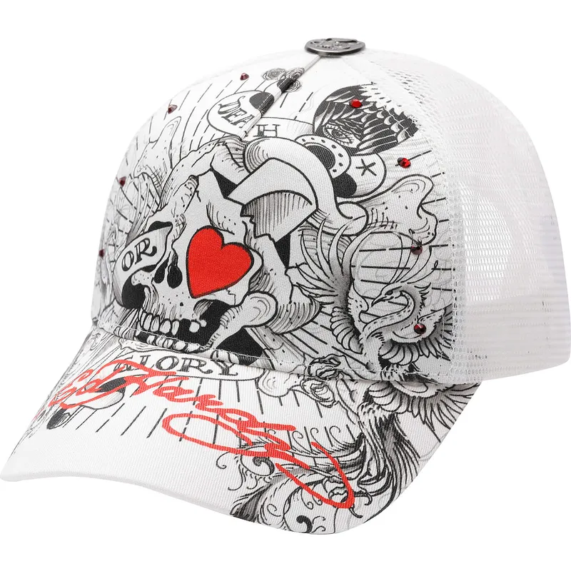 ed hardy エドハーディ メッシュキャップ Y2K ドクロ 髑髏 ホワイト Ed Hardy Death Or Glory White Trucker Hat: Caphunters.com