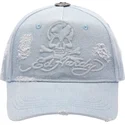 verstellbare-blaue-kappe-mit-gebogenem-schirm-denim-embossed-skull-von-ed-hardy