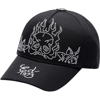 Petten gebogen zwart verstelbaar Flaming Skull van Ed Hardy