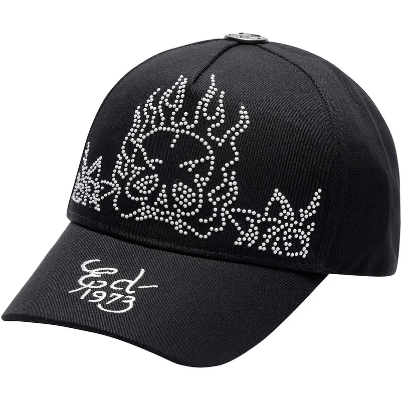 cappellino-curvo-nero-regolabile-flaming-skull-di-ed-hardy