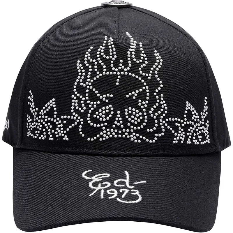 cappellino-curvo-nero-regolabile-flaming-skull-di-ed-hardy