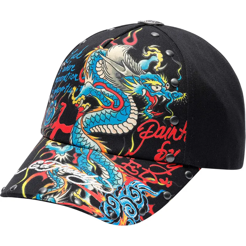 Ed Hardy Curved Brim Blue Dragon Black Adjustable Cap: Caphunters.com